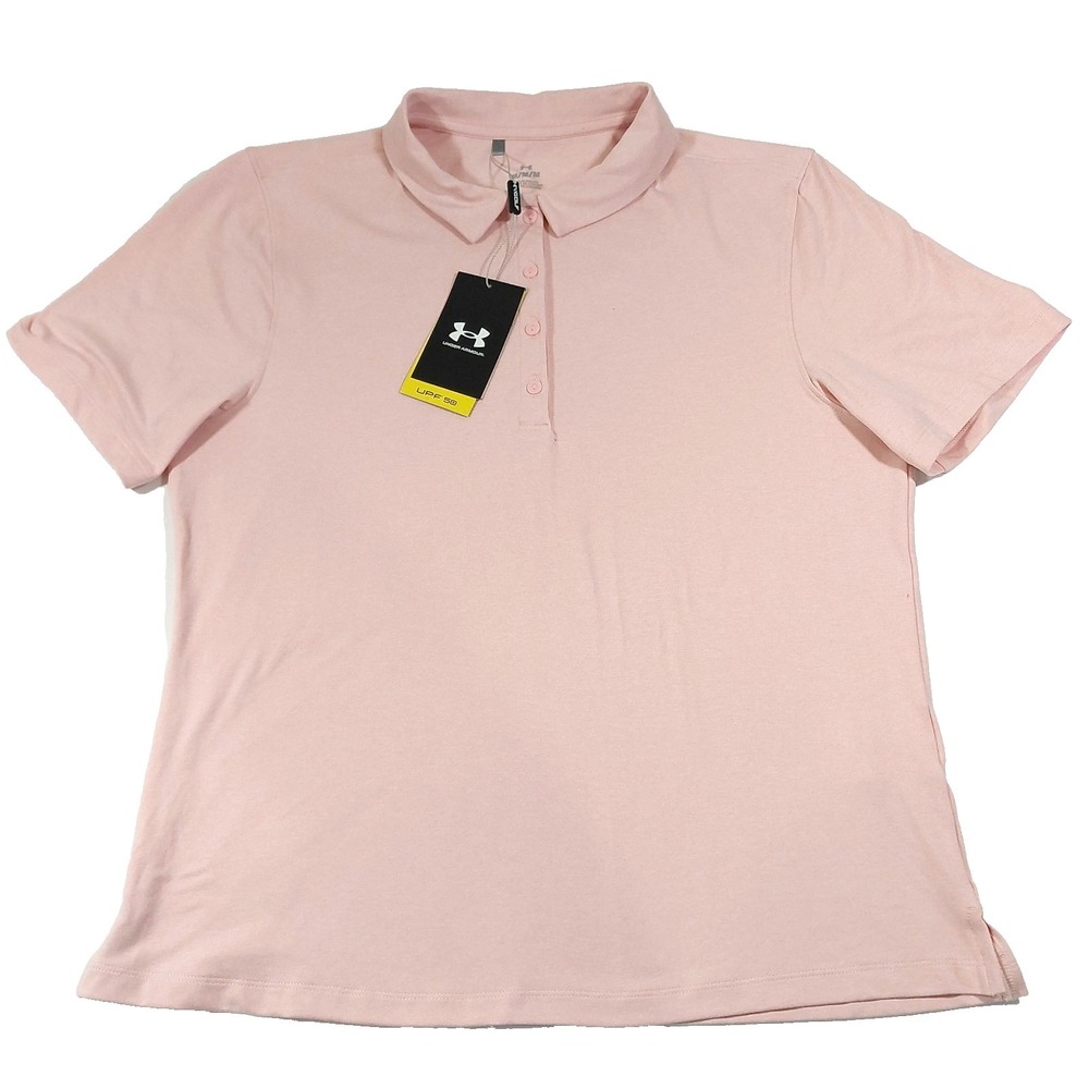 Under Armour Polo Shirt‎ Womens Medium Golf UPF 50+ Anti Odor Performance Pink